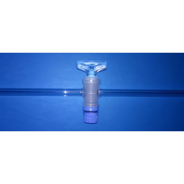 Rubinetti ad una via, forma diritta, vetro borosilicato, attacchi in tubo capillare, maschio vetro.
