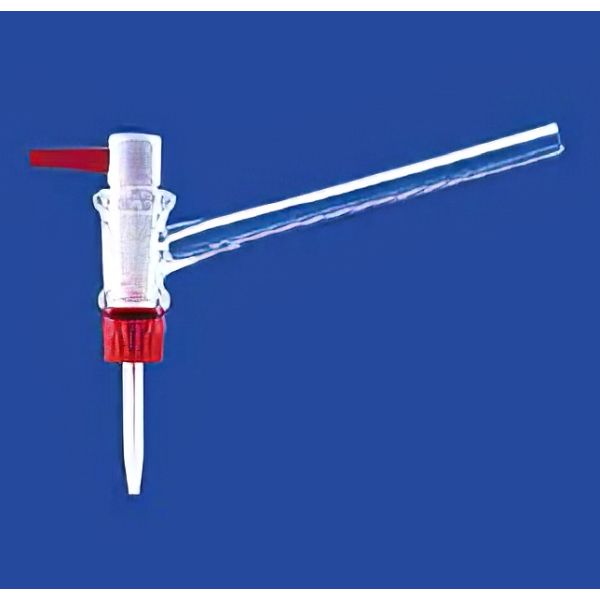Rubinetti a squadra, vetro borosilicato, maschio teflon.