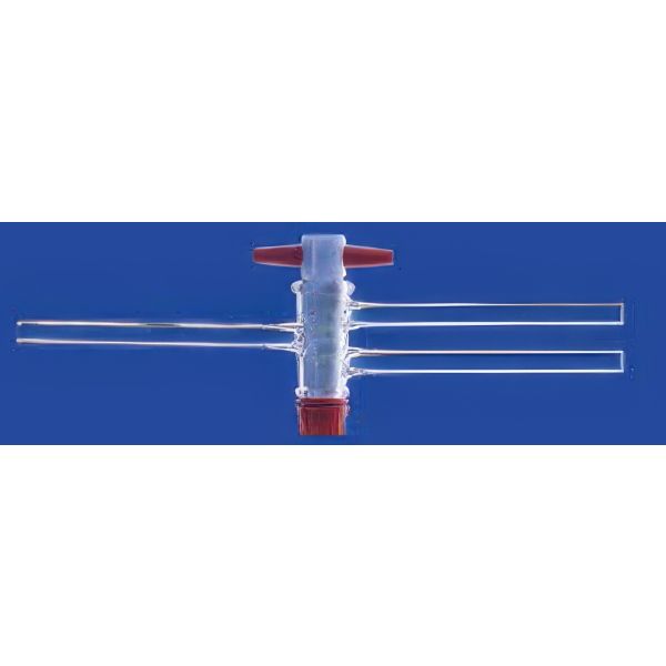 Rubinetti a due vie, con due fori diagonali, maschio teflon, vetro borosilicato.