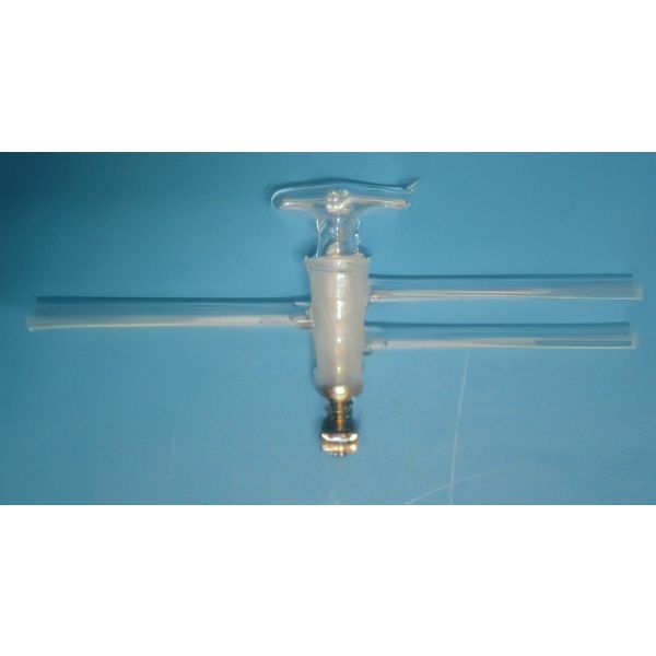Rubinetti per vuoto, a due vie, maschio vetro soffiato con molla di ritegno,vetro borosilicato.