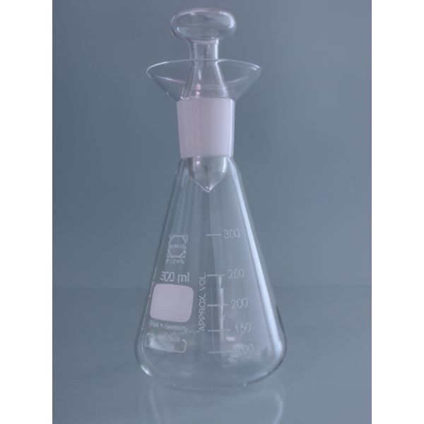 Matracci per la determinazione dello iodio, in vetro Pyrex/Duran, con tappo NS 29/32 a presa alta.