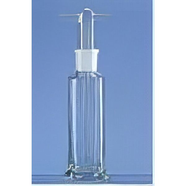 Bottiglie per lavaggio gas secondo Drechsel, complete di pescante (terminali con tubo diritto), cono normalizzato NS 29/32, vetro borosilicato.