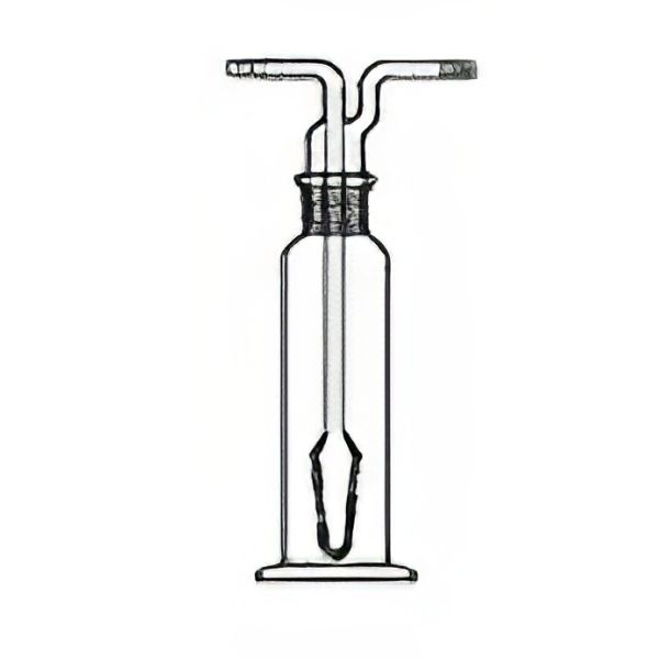 Bottiglie per lavaggio gas secondo Drechsel, complete di pescante (terminali con tubo diritto) con candela filtrante, cono normalizzato NS 29/32, vetro borosilicato.