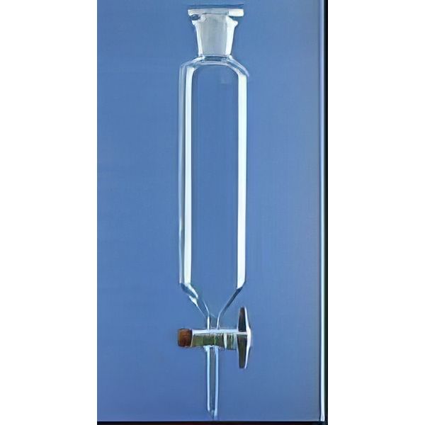 Imbuti separatori cilindrici, con tappo su cono, lisci, rubinetto maschio teflon, v. borosilicato
