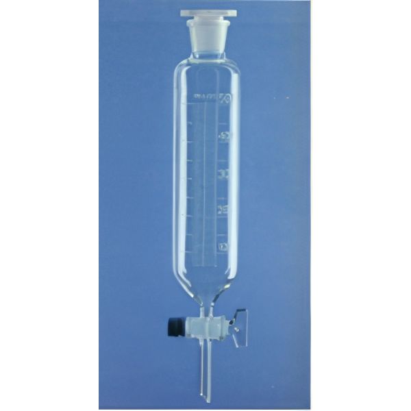 Imbuti separatori cilindrici, con tappo su cono, graduati, rubinetto maschio vetro, vetro borosilicato