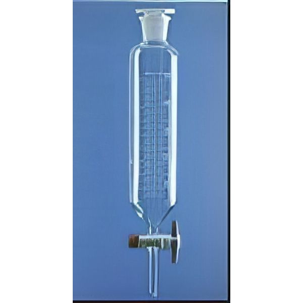 Imbuti separatori cilindrici, con tappo su cono, graduati, rubinetto maschio teflon, vetro borosilicato