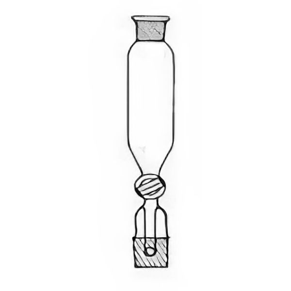 Imbuti gocciolatori cilindrici, lisci, con tappo su cono sup., rubinetto maschio teflon, vetro borosilicato