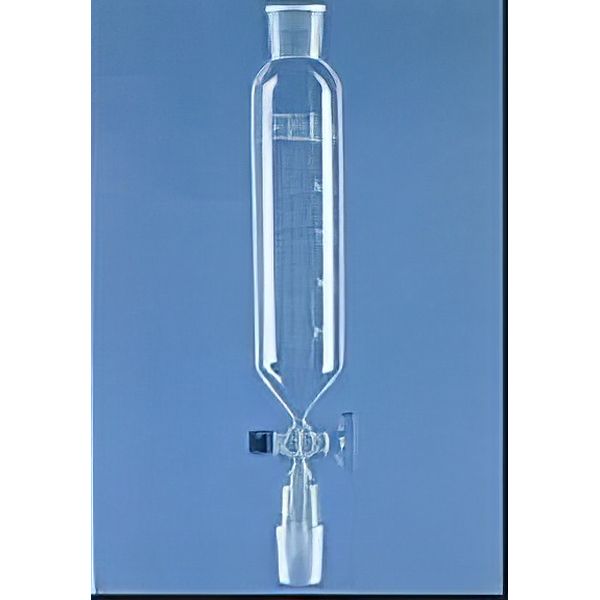 Imbuti gocciolatori cilindrici, graduati, con tappo su cono sup., rubinetto maschio vetro, vetro borosilicato.