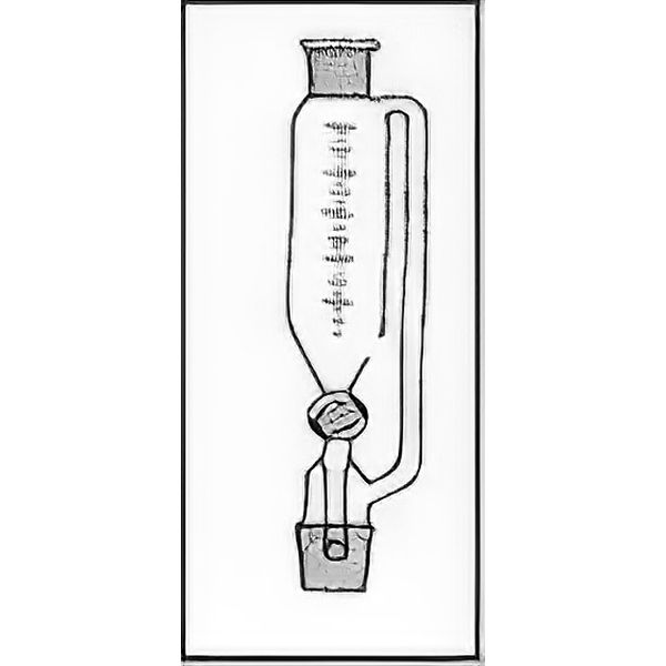 Imbuti separatori forma cilindrica, graduati, con tubo compensatore di pressione, coni normalizzati,con tappo su cono sup., rubinetto maschio teflon, vetro borosilicato.