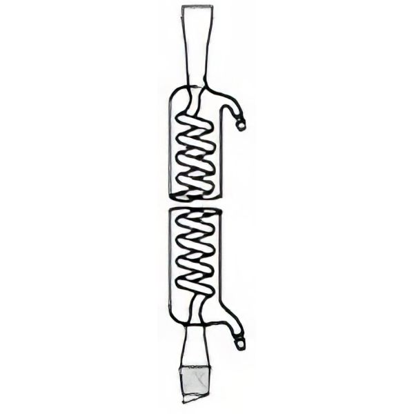 Refrigerante a serpentino, con un cono normalizzato, vetro borosilicato.