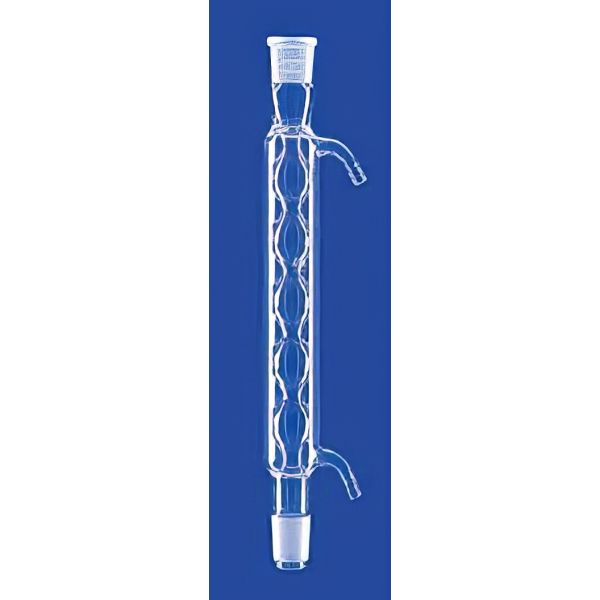 Refrigerante a bolle, secondo Allhin, con due coni normalizzati, vetro borosilicato.