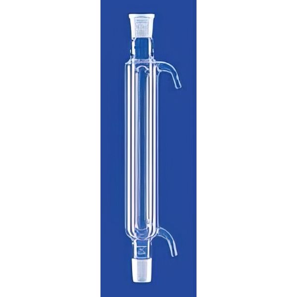 Refrigerante a doppia camicia secondo Dawies, con due coni normalizzati NS 29/32, vetro borosilicato.