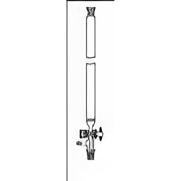 Colonne per cromatografia, con setto poroso (P1), cono femmina, raccordo inferiore maschio con presa per vuoto, rubinetto teflon, v. borosilicato