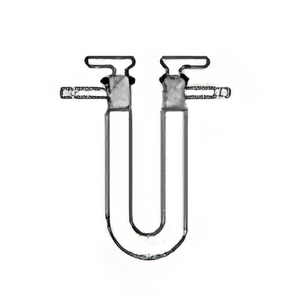 Tubi per cloruro di calcio, forma a "U", con attacchi laterali e tappi in vetro smerigliati, vetro borosilicato.