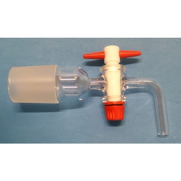 Raccordi cono maschio normalizzato, con rubinetto maschio teflon, tubetto piegato, vetro borosilicato.