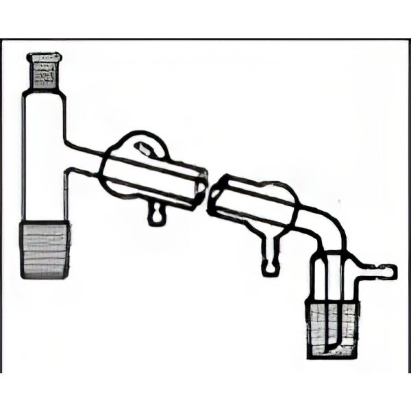 Raccordo per distillazione, con refrigerante Liebig incorporato, e presa per il vuoto, vetro borosilicato.
