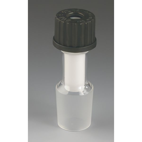 Guida per agitatori , idonea al vuoto, composta da una parte in vetro borosilicato cono maschio NS 29/32 ed una guida interna in PTFE con anello di tenuta; adatta ad aste rettificate (di vetro, metallo o PTFE) diametro 10mm.
