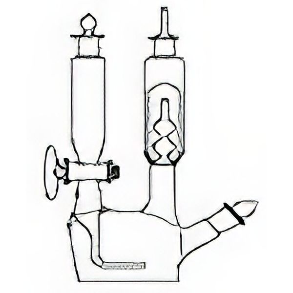 Distillatore per la determinazione dell'anidride carbonica secondo Schroetdter, vetro borosilicato.
