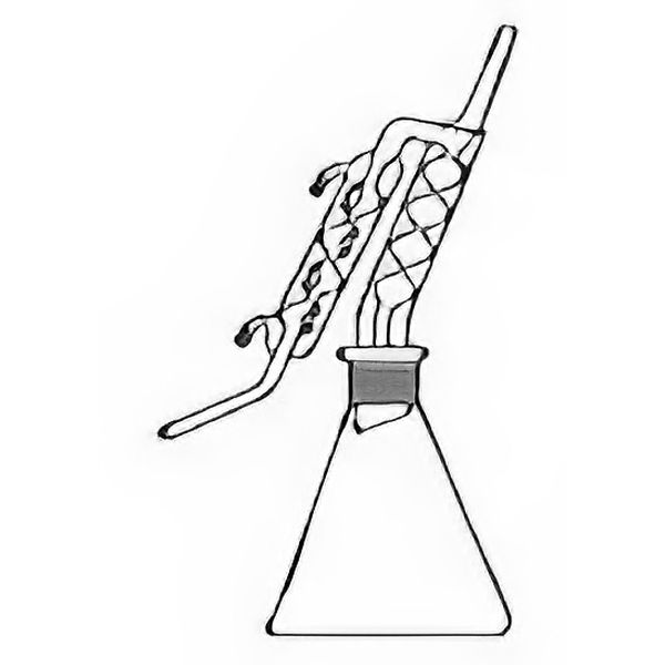 Distillatore per erbe, composto da refrigerante a bolle e beuta con cono NS 45/40, vetro borosilicato senza termometro (corredato di tappo a vite forato SVL15 con guarnizione gomma)