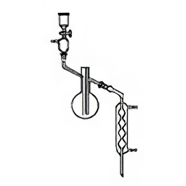 Apparecchio, in vetro borosilicato, per la determinazione dell'arsenico e dell'antimonio nei metalli.