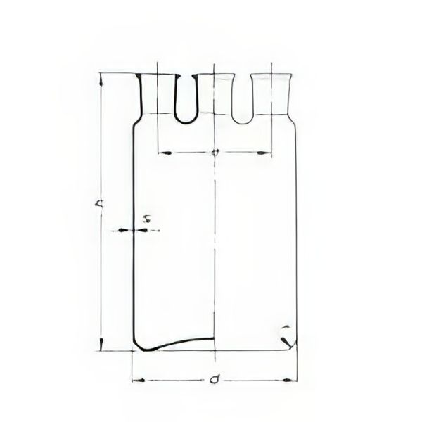 Bottiglie di Woulff, vetro borosilicato, con tre colli NS (secondo le norme DIN 12480).