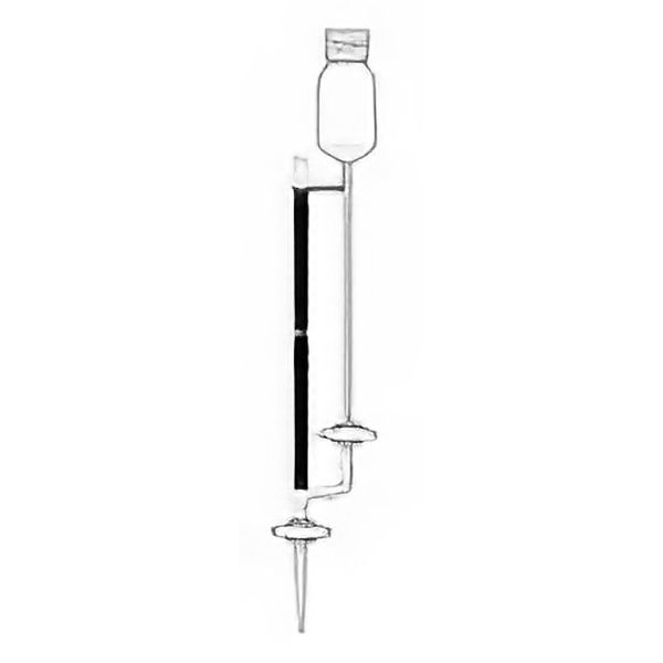 Microburette di Bang, vetro borosilicato, striscia Schelbach, classe AS, con serbatoio superiore di carico con tappo SVL, rubinetto diritto, maschio vetro o teflon.
