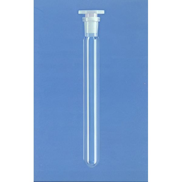 Provette fondo tondo, cono normalizzato, tappo moplen, vetro borosilicato.