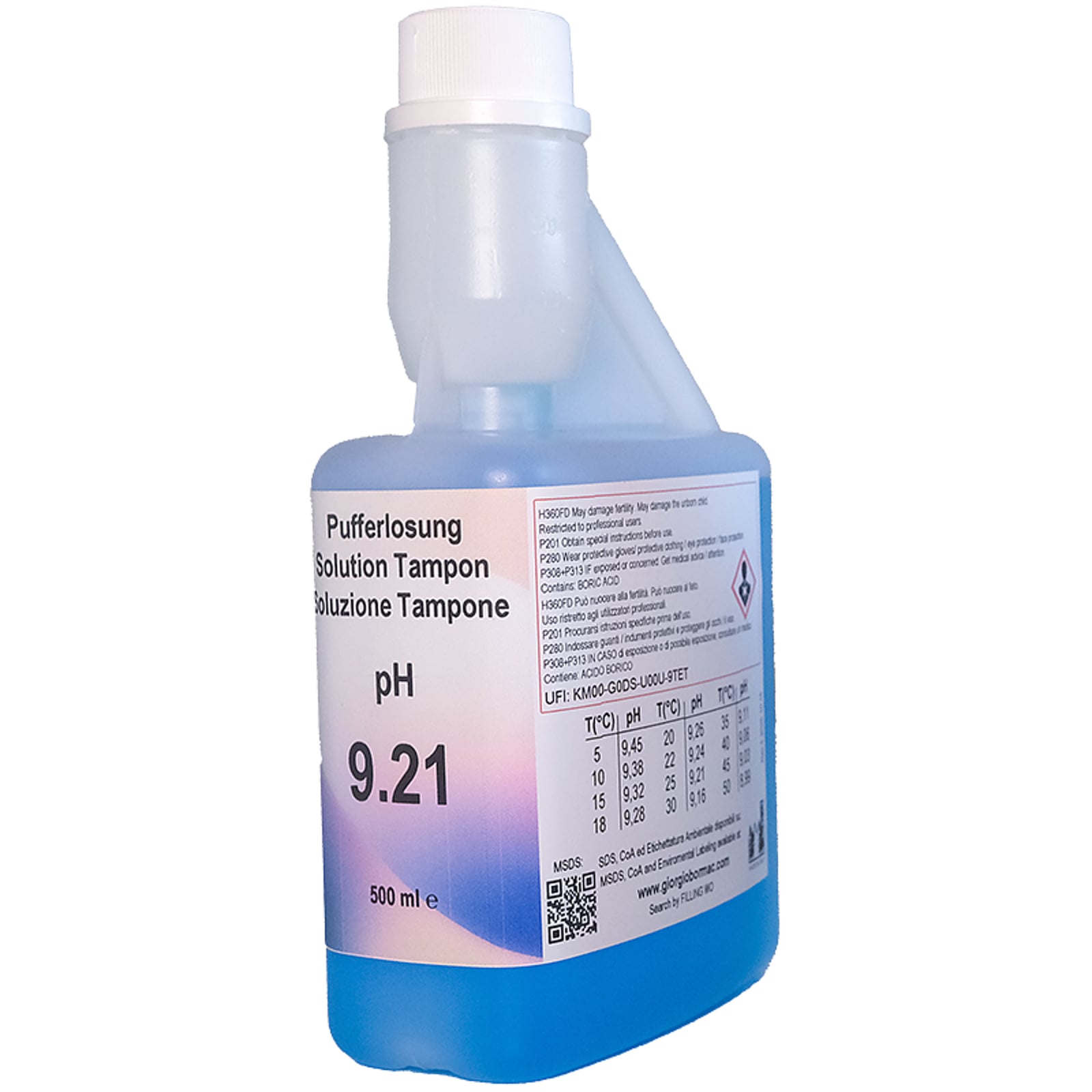 XS Basic pH 9.21 /25°C (blu), 500 ml flacone autocal Sol. di verifica
