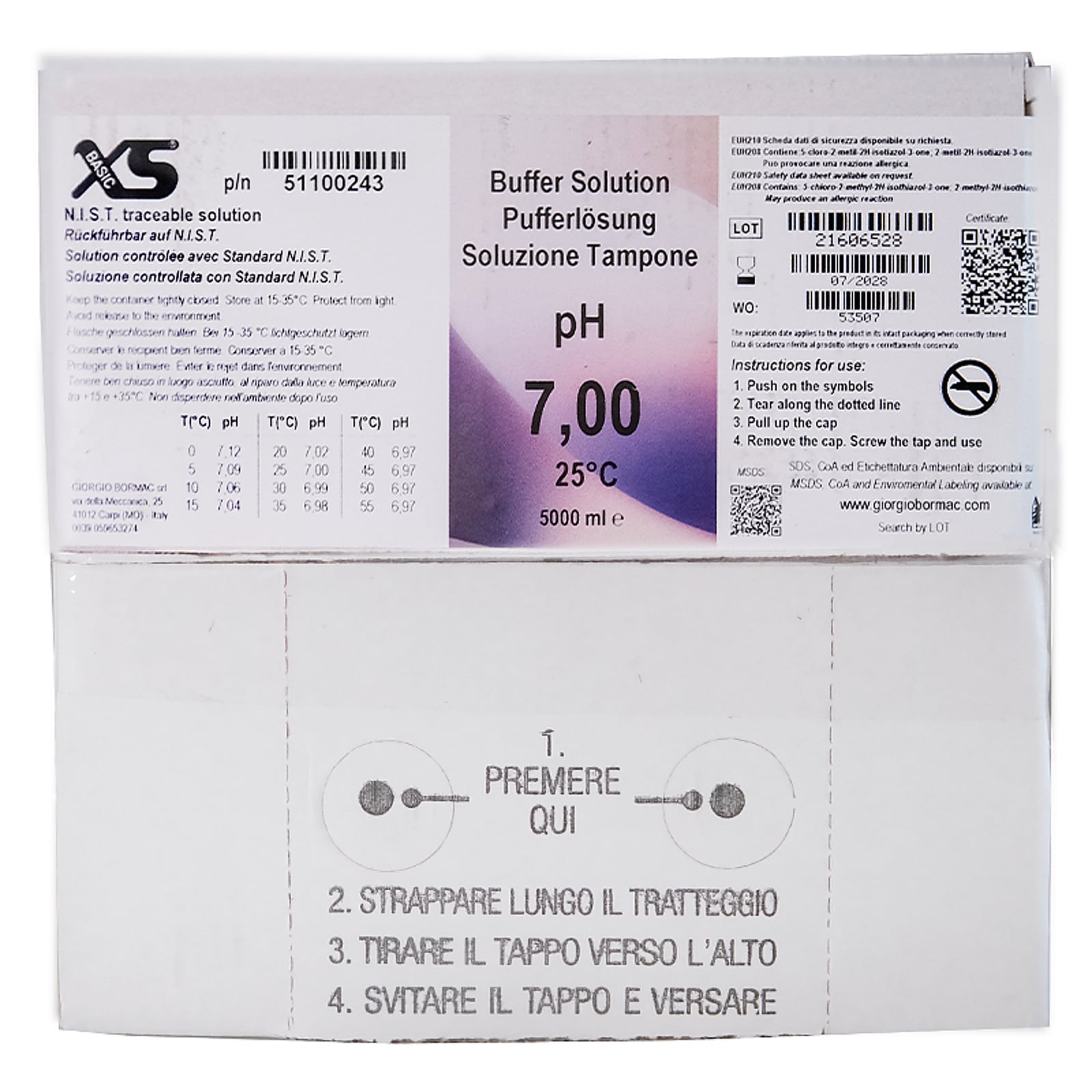 XS Basic pH 7.00 /25°C (verde), Politainer 5 litri Soluzione di verifica