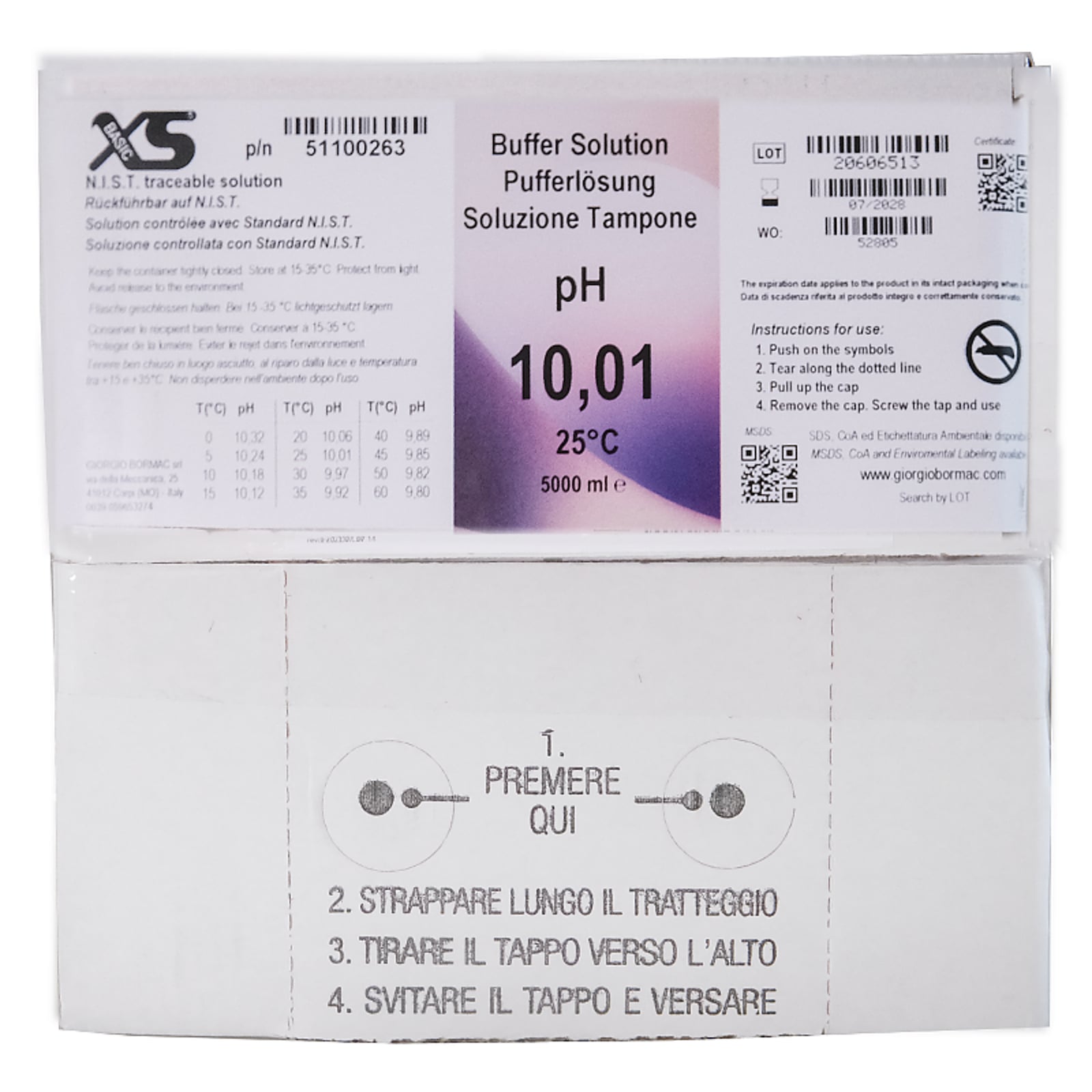 XS Basic pH 10.01 /25°C (incolore), Politainer 5 litri Sol.di verifica