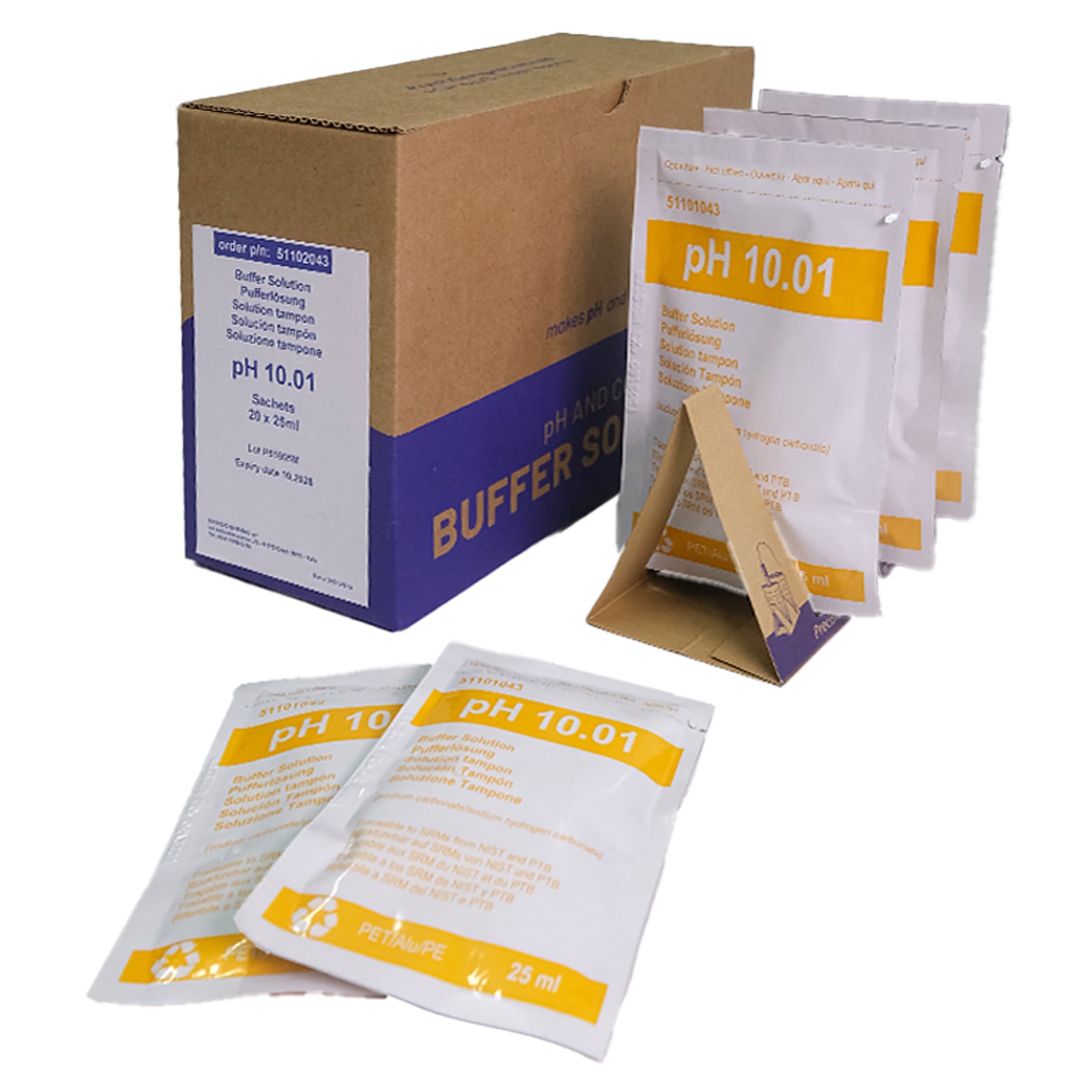 1x20 BUSTINE 25ml pH 10.01±0.02/25°C (giallo), con certificato di analisi