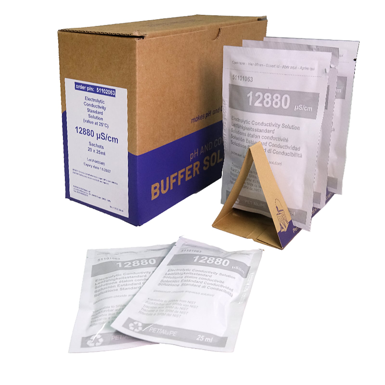 1x20 BUSTINE 25ml EC 12880 µS/cm ±1%/25°C, con certificato di analisi