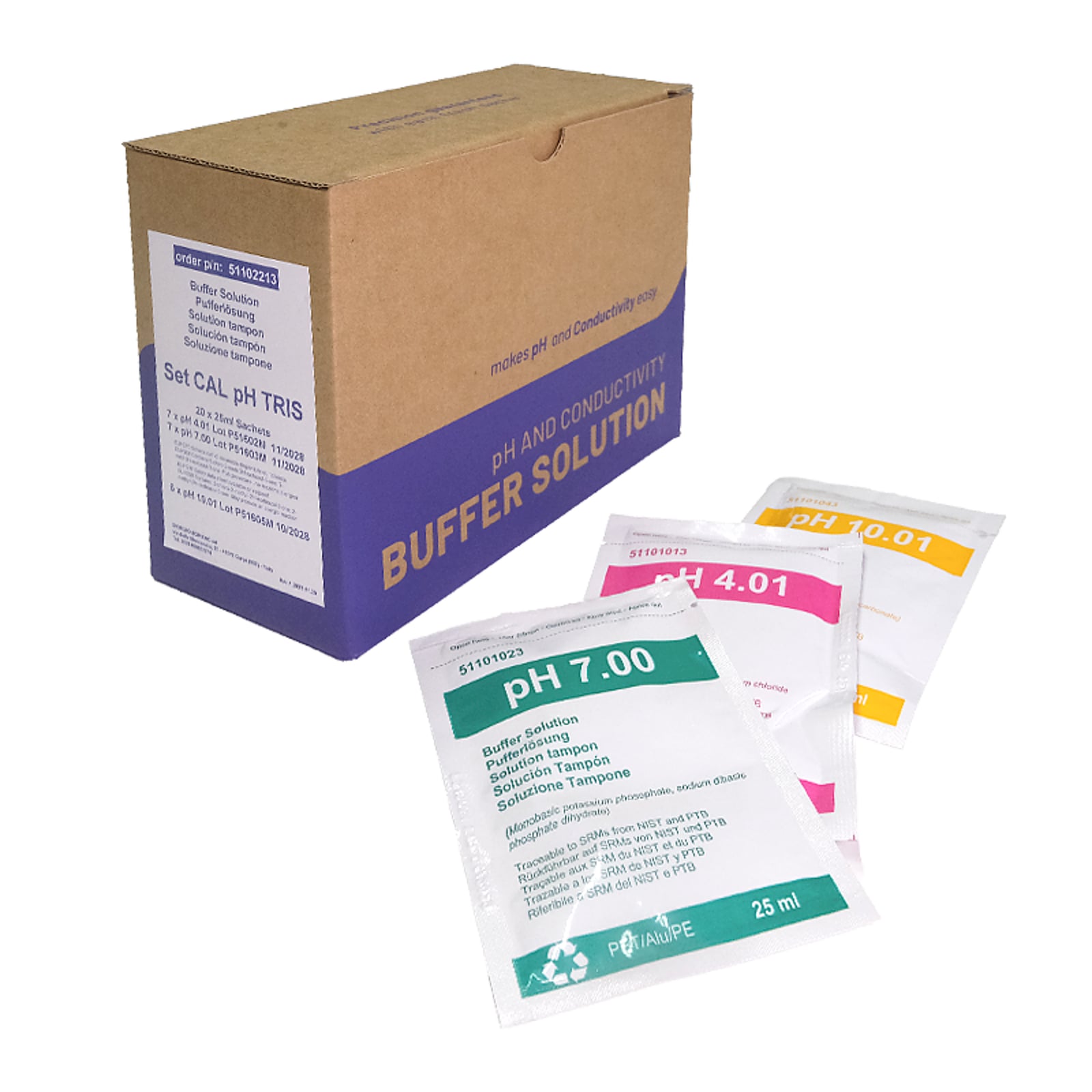 Set CAL pH TRIS 1x20 BUSTINE 25ml (7x pH 4.01/7.00 + 6x pH 10.01)
