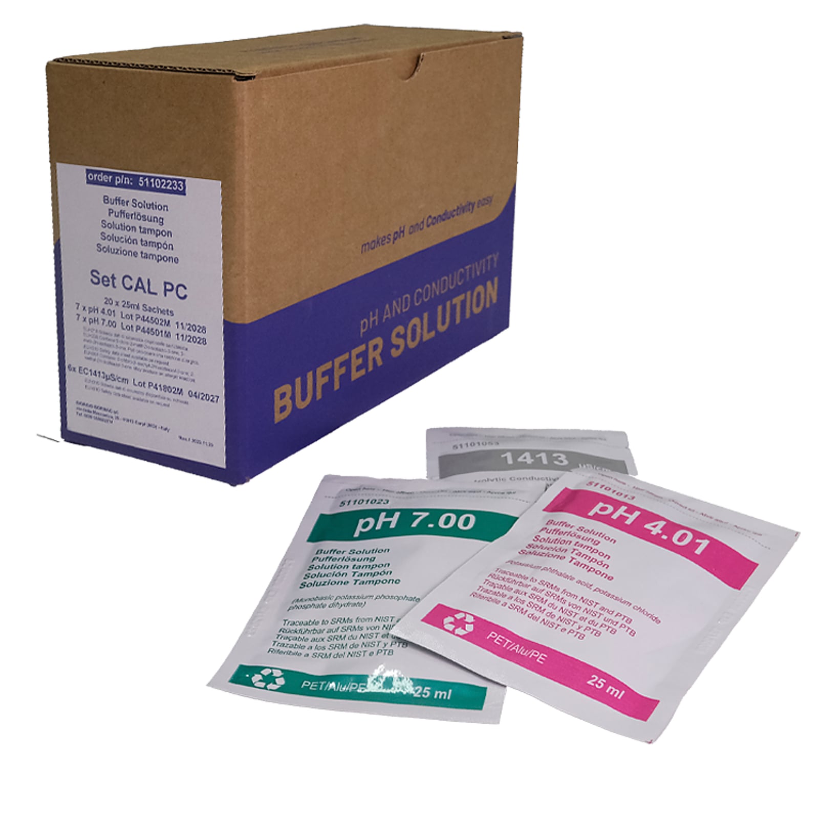 Set CAL PC 1x20 BUSTINE 25ml (7x pH 4.01/7.00 + 6x EC 1413µS/cm)