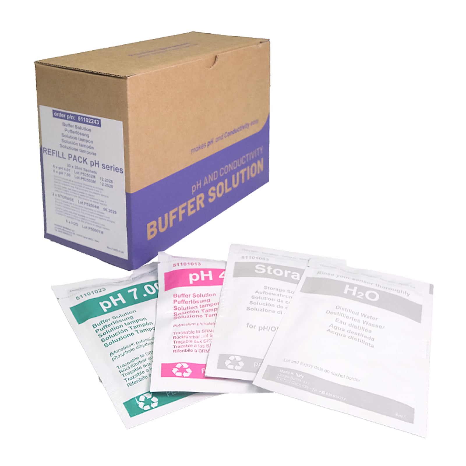 Set RICAMBIO per pH 1x20 BUSTINE 25ml (6x pH 4.01/7.00/H2O + 2x Storage10ml)