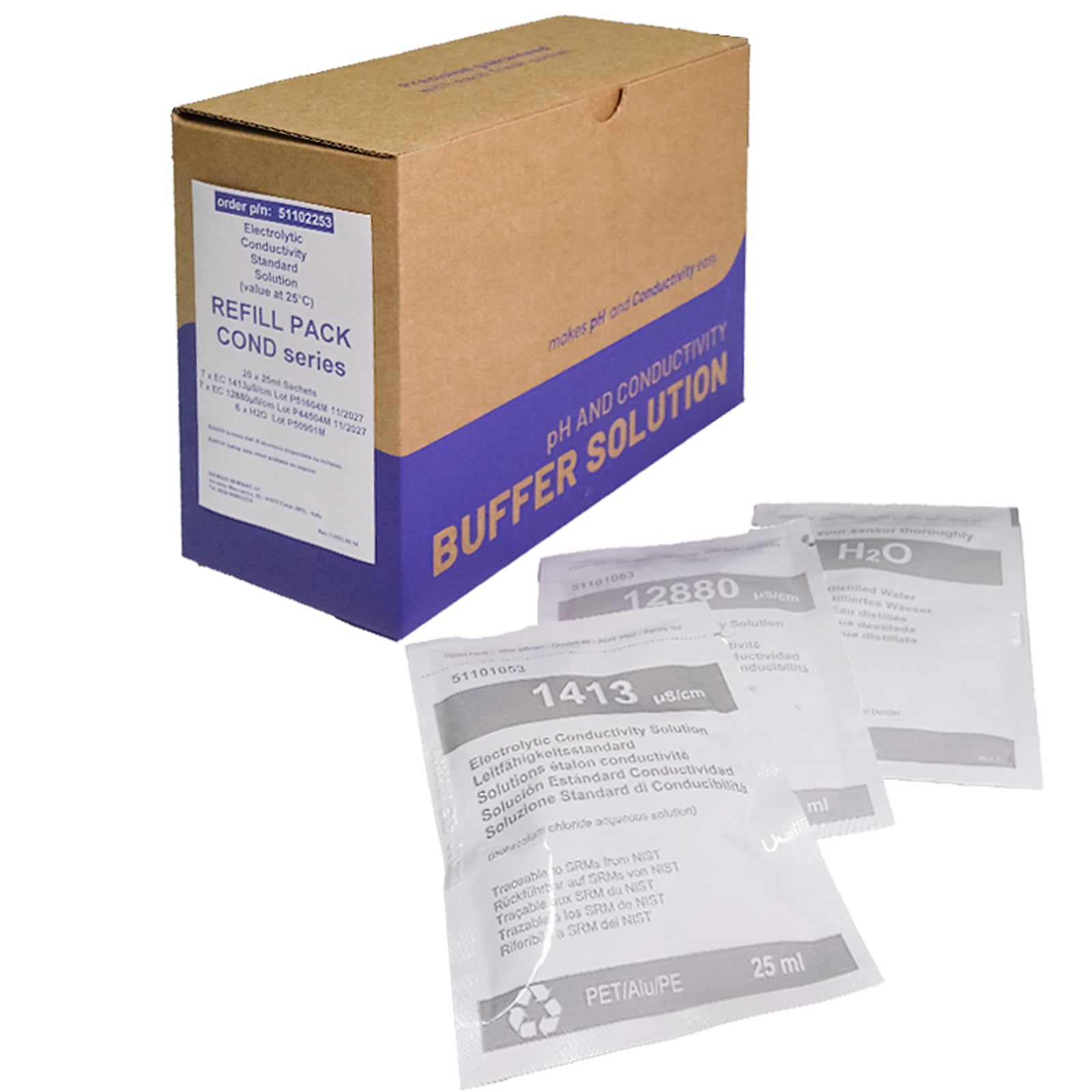 Set RICAMBIO per COND 1x20 BUSTINE 25ml (7x EC 1413/12880µS/cm + 6x H2O)