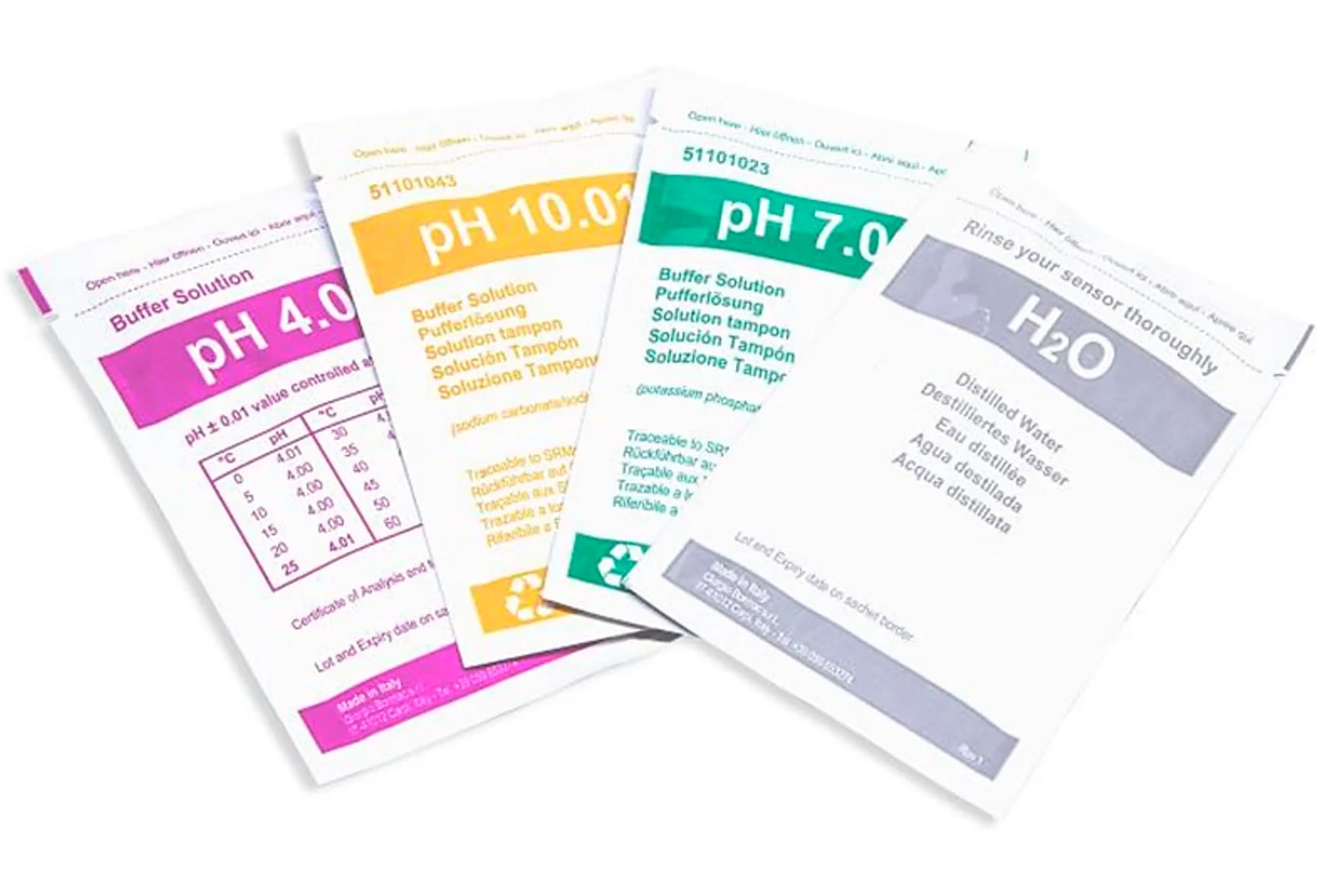 Set RICAMBIO pH/H2O 1x20 BUSTINE 25ml (6x pH 4.01/7.00/10.01 + 2x H2O)