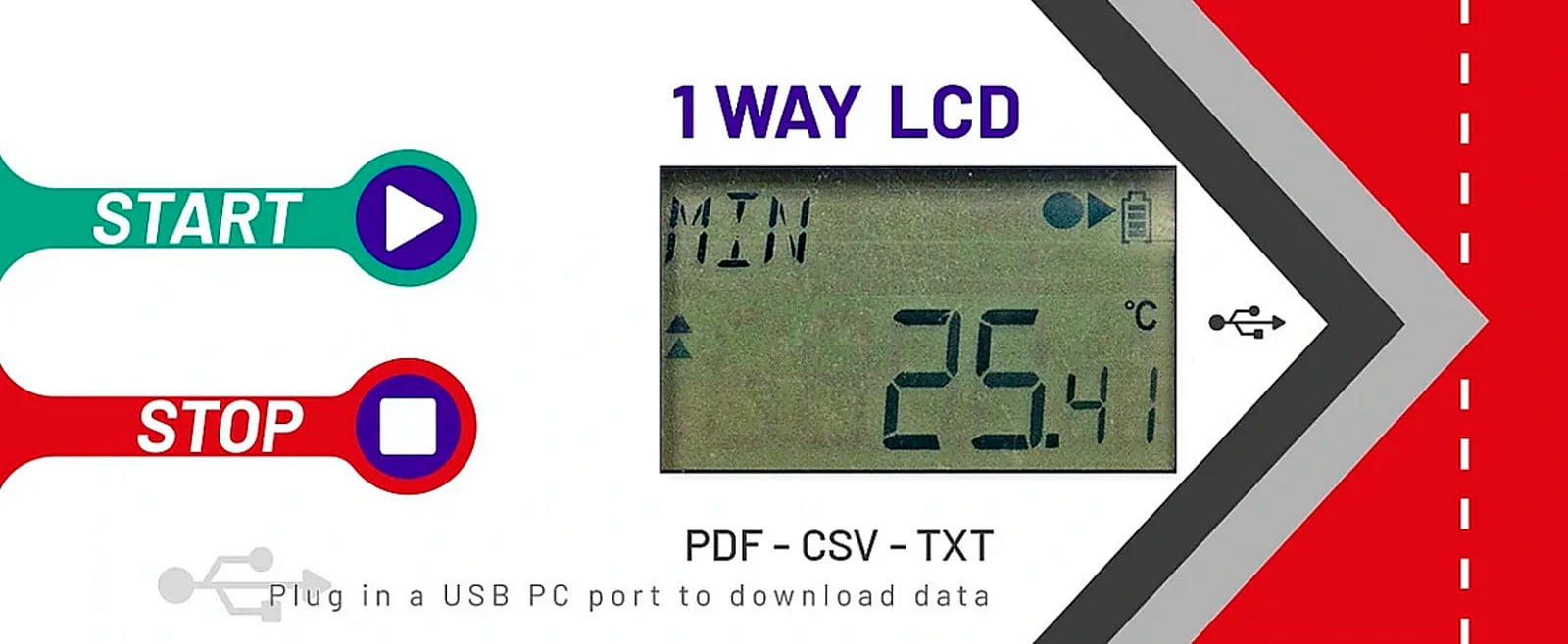 Mini 1 Way LCD PDF ( 1 x 10pz ) soglie di allarme programmabili a richiesta