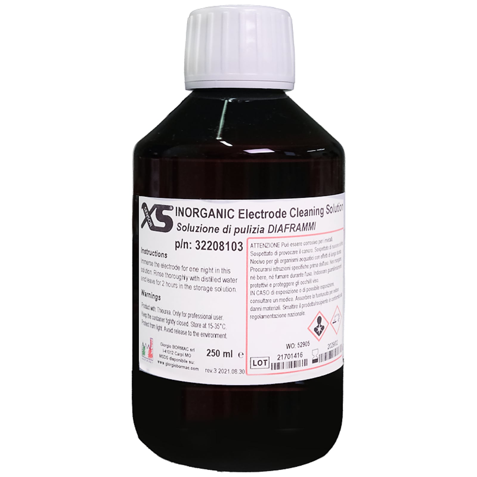 1X250ML XS Soluzione PULIZIA DIAFRAMMIUN1760 LIQUIDO CORROSIVO, N.A.S. (acido cloridrico) / UN1760 CORROSIVE LIQUID, N.O.S. (hydrochloric acid), 8, III, (E)