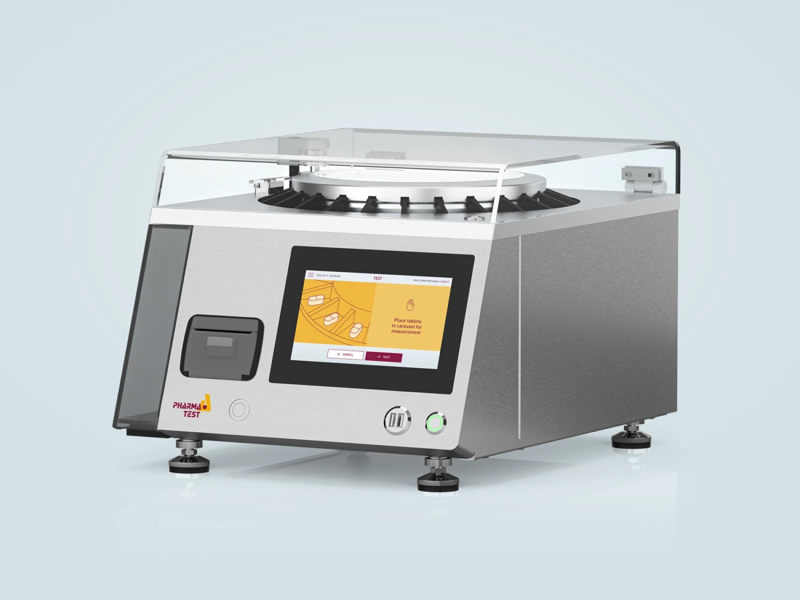 Sistema semiautomatico per il test delle compresse 5 in 1, con bilancia integrata e carosello da 20 campioni